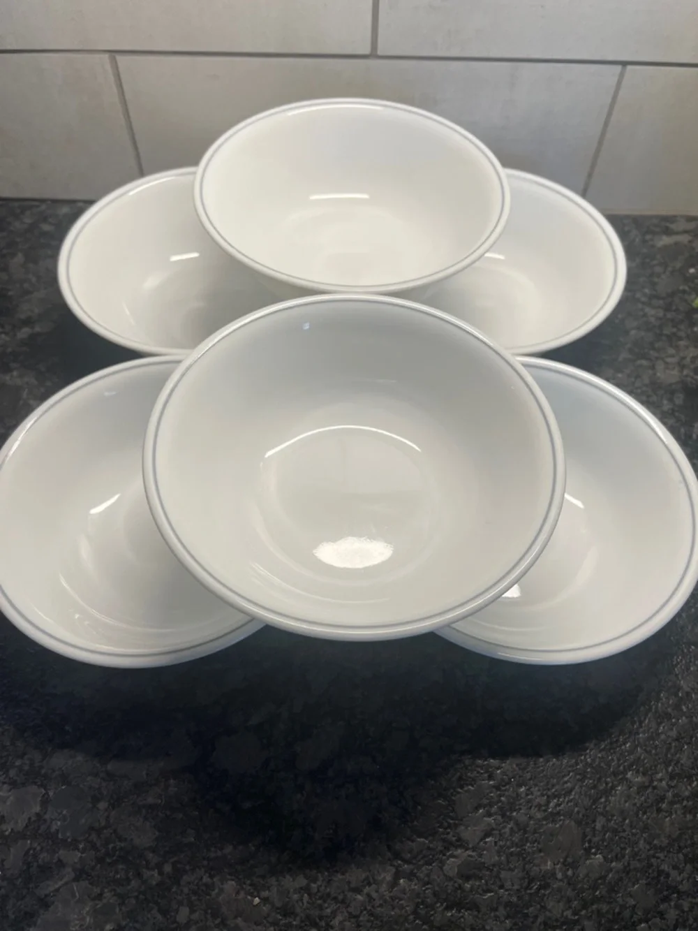 Corelle Vintage White Cereal Bowls with gray stripe – Set of 6